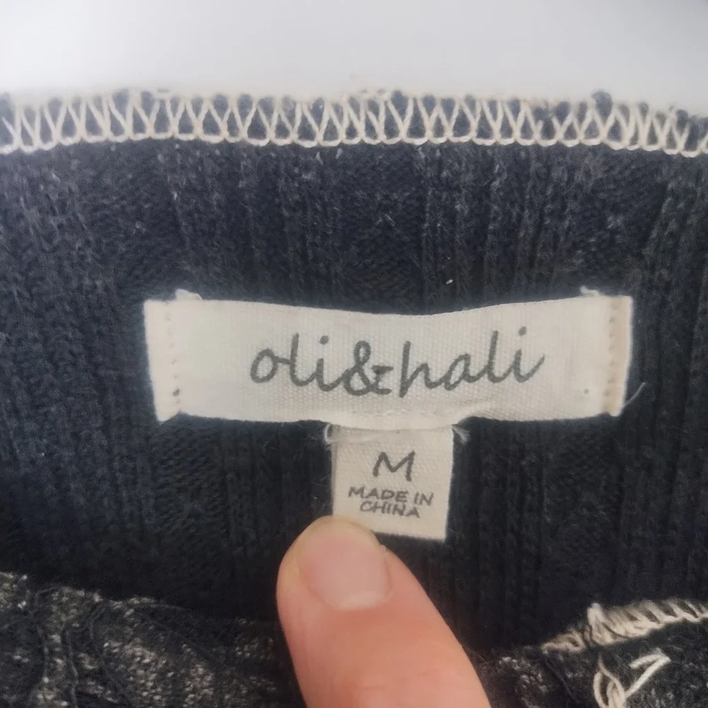 Oli & Hali Ribbed Knit Lace Top Womens Medium Gray Contrast Stitch Boho Grunge - Picture 5 of 9